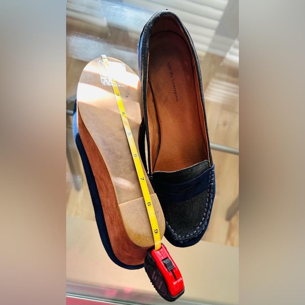 Anthropologie Navy Blue & Brown Suede Leather Penny Loafers - Picture 8 of 10